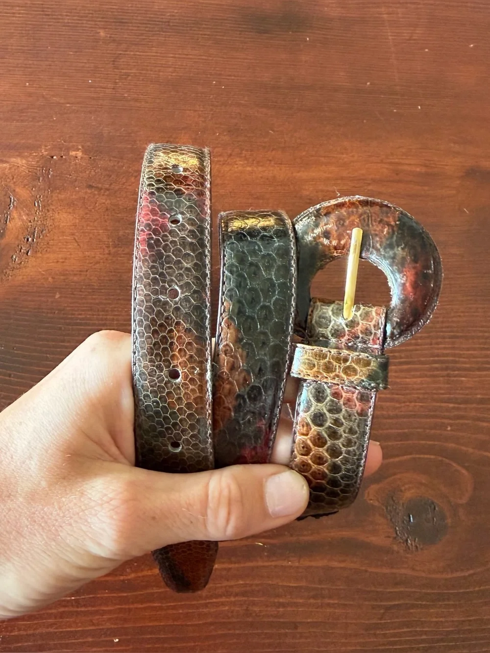 Vintage Dame Snakeskin Belt L with Puffed buckle detail